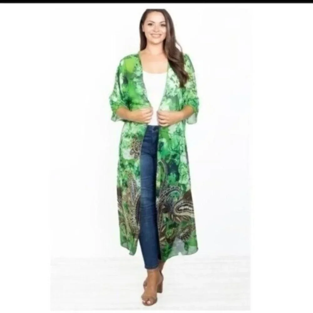 GREEN PAISLEY KIMONO-PLUS SIZE- ONE SIZE.   NEW - Picture 2 of 4